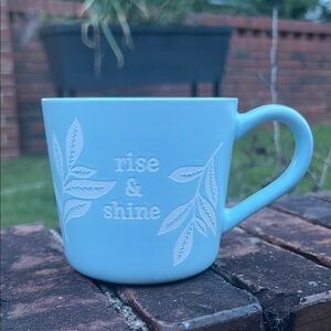 Threshold Stoneware Blue Ceramic Mug Rise & Shine w/Leaf Design